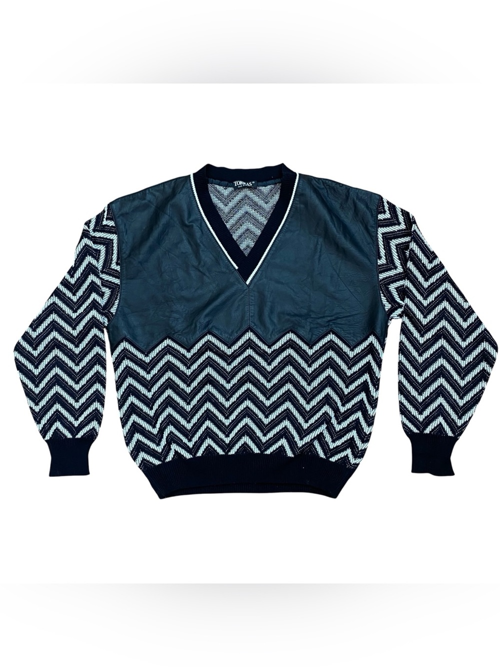 Vintage Torras Made in Spain Chevron Leather Sweater